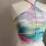 Princess Polly  Polly Katie Top Multi Blue Pink Watercolor Mesh Halter Top Size 6 Photo 5