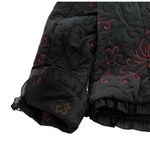 Grace Elements Womens  Black Quilted Red Floral Embroidered Jacket Ruffle Trim 8 Photo 7
