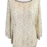 Loft  Cream Floral Lace Button Back Blouse‎ Romantic Feminine Top Large Photo 0