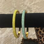 J.Crew Yellow Gold Blue Gold Crystal Rhinestone Bangle Set of 2 Photo 2