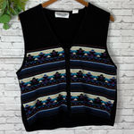 Vintage Classic Blues By Wrangler Western Geometric Cotton Knit Vest Black Size L Photo 0