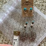 NEW Boho Silver Earrings Set Feather Hang Style and Horshoe Post Turquoise NWT Photo 7