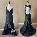 Mori Lee  | Black High Low Floral Accent Beaded Open Back Evening Gown Sz 8 Photo 3