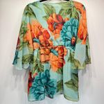 Sunny Leigh Tropical Floral Sheer Tulip Sleeve V Neck Kimono Tunic Blouse by Photo 2