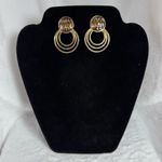 Vintage Gold Tone Earrings With Glass Brown Black Cream & Copper Feather Design Photo 3