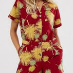 Free People  Malibu Red Palm Print Button Down‎ Romper Women's Size S Photo 0