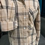 Women Plaid Tan & Black Collared Long Sleeve Buttondown Relaxed Fit Shirt Sz L Size L Photo 3