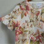 Alfred Dunner 🦋 Cream Floral Sequin Scalloped Short Sleeve Sweater Blouse XL Photo 2