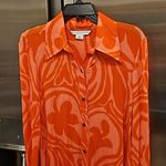 Trina Turk 💕💕 Long Sleeve Jersey Knit Shirt Dress Orange and Pink Retro Print M Photo 2