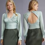 Anthropologie Mint Green Satin Ruched Smocked Blouson Long Sleeve Blouse XS Photo 1