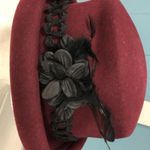 Charter Club Vintage  100% wool burgundy‎ hat with flower feathers Photo 2