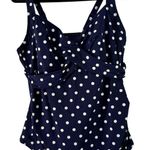 Lands' End  Tankini Top‎ Swimsuit Plus Size 16W Navy Blue White Polka Dot Photo 0