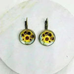 Vintage Feel Sunflower Print Earrings Yellow Photo 4