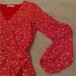 Red and white floral wrap romper, Daphnea paris, ruffles and button, size M Size M Photo 1