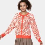 Halara Orange sz M Round Neck Button Front Animal Print Cardigan Photo 1