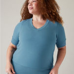 Athleta  Step Forward Short Sleeve Sweatshirt Tee Size Large Blue Soft Modal Photo 0