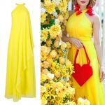 Meghan LA NWT  Aphrodite Maxi Dress Size Medium Yellow Halter Ruffle Slit Gown Photo 1
