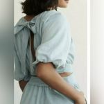 Anthropologie Love The Label Puff Sleeve Open Back Minidress Size XS H34 Blue Photo 4