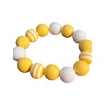 Vintage Acrylic Bead Stretch Bracelet White Lemon Yellow Striped Vacation Summer Photo 2