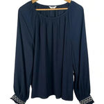 Crown & Ivy  Navy Blue Beaded Metallic Cuff Long Sleeve Top Women Size‎ XL NWT Photo 0