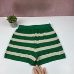 Free People  Beach Green Cream Stripe Boho Knit Shorts Women Size Small Photo 4