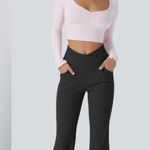 Halara  Ribbed Knit Crossover High Waisted Pocket Casual Flare Pants NWT XS Photo 2