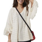 CAbi Cream Ivory Fringe Fiesta Poncho Open Knit Half Sleeve Sweater Top size M Photo 0