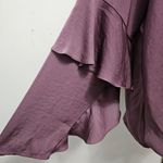 EXPRESS  Dusty Mauve Hammered Satin Surplice Ruffle Sleeve Blouse Size Large Photo 2