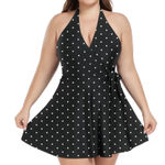 Cotton Blue Ocean Blues Women's Plus Size Swimdress Halter Deep V Swimwear One Piece Skirt Tummy Control Black One Piece Bathing Suit for Women Photo 0