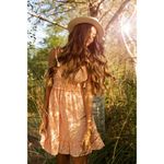 Z&L Europe Plunge Neck Tied Shoulder Embroidered Kona Babydoll Dress Peach sz S Orange Photo 2