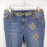 Vintage Y2K American Star Green Crochet Embroidered Cropped Denim Jeans Blue Size 30 Photo 2
