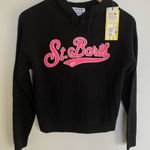 MC2 St Barth Wool Cashmere Blend Knit Hooded Crop Sweater Hot Pink Spell Out Black Size M Photo 0