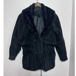 Vintage Black Suede Leather Jacket Coat Zip Up Womens Size M Gitano Fur Colar Size M Photo 0