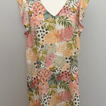 C&C California Dress 100% Linen Flutter Ruffle Sleeve Botanical Tropical Palms Photo 0