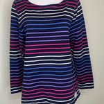 Talbots Navy Blue Boat Neck Tee Shirt Striped Preppy Nautical Sz Petite Large Photo 0