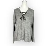 Rails Leigh Pullover Sweater Women's Small Gray Long Sleeve Lace Up Front Photo 1