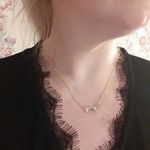 Boutique NEW Gold Plated Sterling Silver Pave Diamond Rectangle‎ Necklace, 16-18” Photo 9