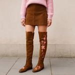 Ash Jess Russet Suede Over the Knee Boots Floral Embroidery Flat Riding EU 40 Photo 13