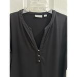 New York & Co. NY&C Black Cap Sleeve Stretch Henley Top Metallic Buttons M Photo 2