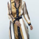 ZARA printed dress shirt midi with belt Photo 0