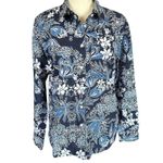 Jaclyn Smith blue and white floral long sleeve collared button down shirt small Photo 0