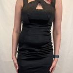 JAX Women's Sleeveless Mini Cocktail Dress Black 6 Sheer Satin Cutout High Neck Photo 0