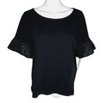 J Crew Blouse Womens Large Black Open Lace Sleeves Updated Basic Minimalist Photo 0