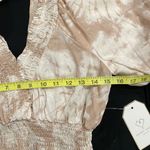 Plunging V neck elastic waist crop mid shirt with poof sleeve open tie back Tan Photo 2