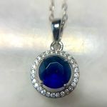 Sterling Silver 925 simulated sapphire Halo Pendant Necklace CZ 18” Photo 2