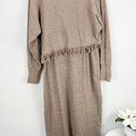 STITCHDROP Fringe 2 in 1 Sweater Dress Midi Fringe Branch Tan Size Size XL Photo 5