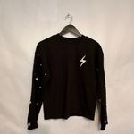 P.J. Salvage  Lightning Bolt & Star Black Sweatshirt Distressed Hem Design Small Photo 1