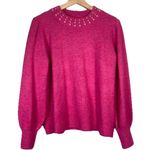 CeCe  Women’s Size Large Bright Pink Long Sleeve Pearl Embellished Sweater Barbie Photo 0