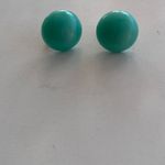 Vintage 1960s Lucite Moonstone Screw Earrings Aqua Green Half Dome Button ClipOn Blue Photo 6