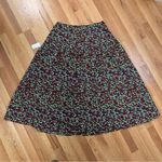 Joie  Button Front Black Floral Print Cotton Midi Skirt Fit & Flare Size 14‎ New Photo 3